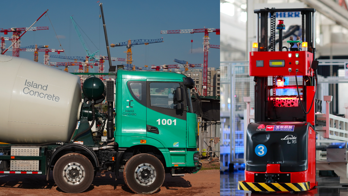 Industrial visuals of construction truck and smart forklift to reflect sector diversity in website redesign